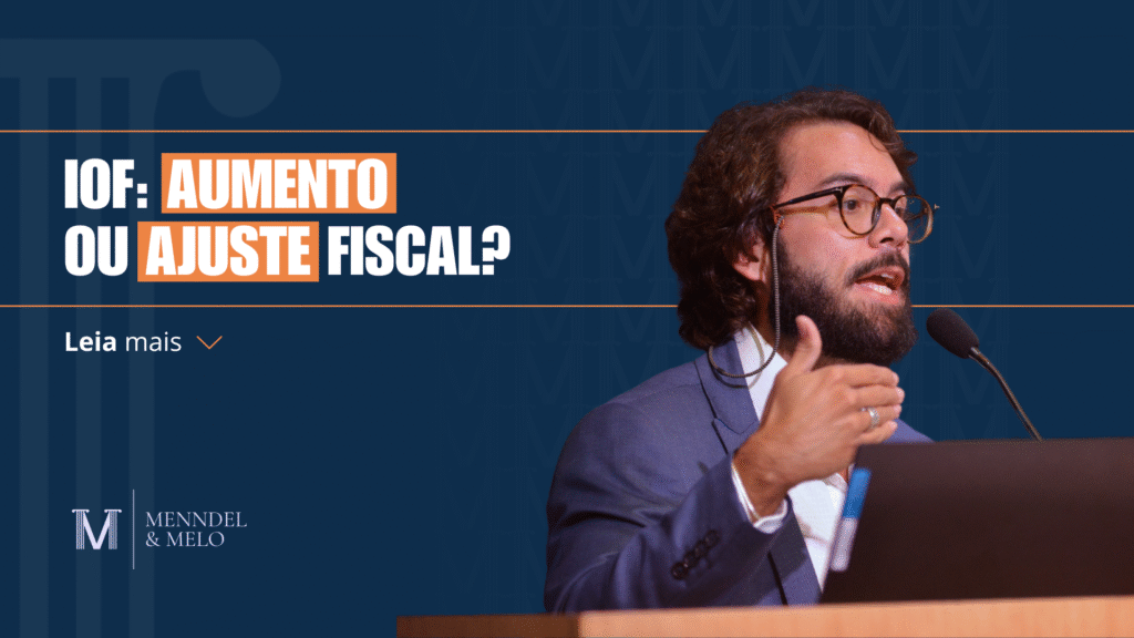 Dr. Menndel palestrando com o título "IOF: aumento ou ajuste fiscal" ao lado