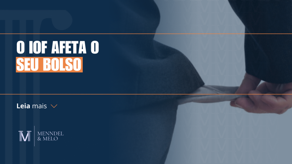 Uma pessoa puxando o bolso vazio e o texto ao lado "O IOF impacta o seu bolso"