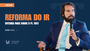 Dr. Menndel palestrando no Dialogos Estruturantes e ao lado o texto "Reforma do IR"
